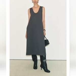 Zara Gray Sleeveless Midi Business Casual Dress With Side Pockets Sz- M